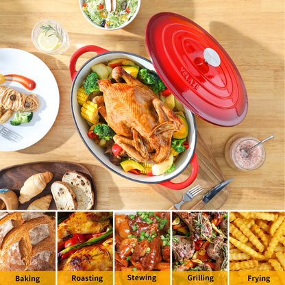 Velaze Ovaler Gusseisen Bräter Emaille 34cm 7L – mit Deckel