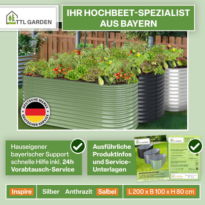TTL GARDEN Inspire L Hochbeet – Salbei, 200x100x80cm, oval