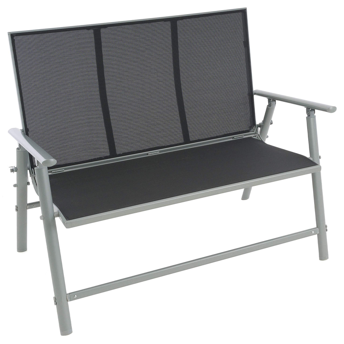 NEXOS Gartenbank 2-Sitzer mit grauer Textilene-Bespannung und hellgrauem Aluminiumrahmen