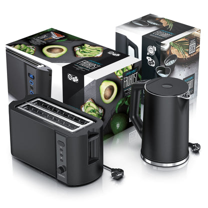 Arendo Wasserkocher mit Toaster Set - Edelstahl Schwarz