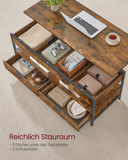 VASAGLE LCT252K01 Couchtisch – höhenverstellbar, Vintagebraun