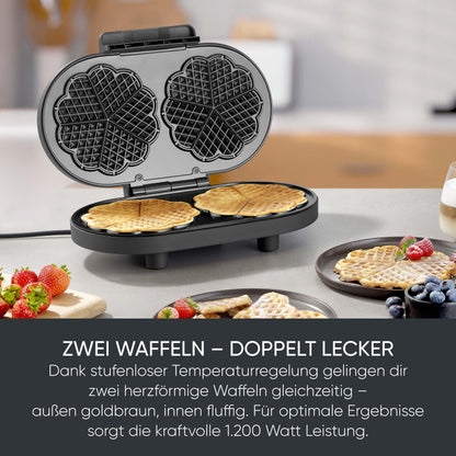 SEVERIN Duo-Waffeleisen Black Line WA 2119, Herzwaffeln, schwarz-matt