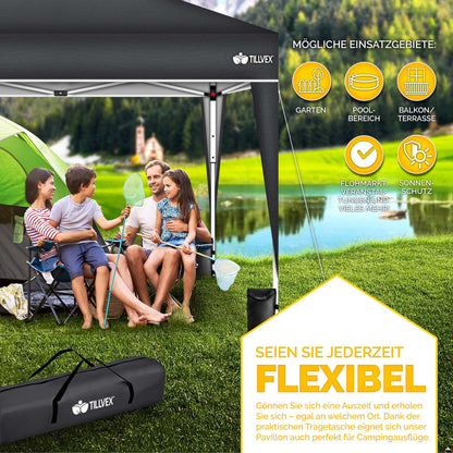 tillvex Pavillon 3x3 m wasserdicht mit 4 Sandsäcken, Anthrazit
