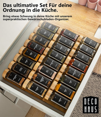 Deco haus Gewürzregal Schublade aus Bambus mit 24 Gewürzgläsern