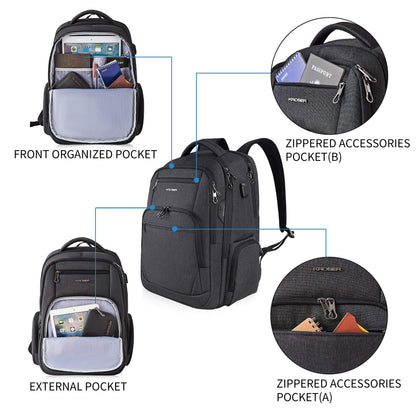 KROSER Laptop Rucksack Business 17,3 Zoll wasserabweisend Schwarz