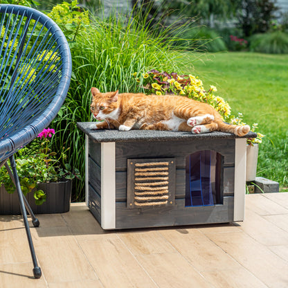 Outentin Katzenhaus Outdoor isoliert – grau 61x39x36cm