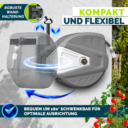 tillvex Schlauchtrommel 20 m mit Wandhalterung und Handbrause, grau