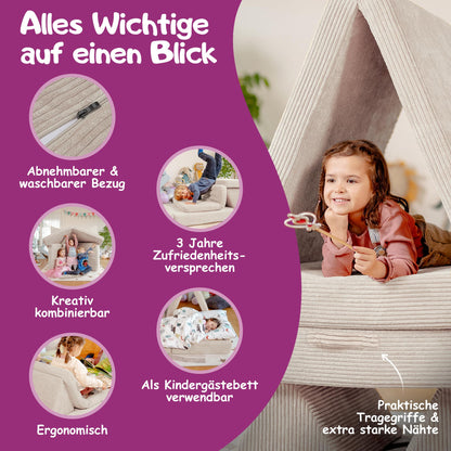 Linodino® Spielsofa Cord Kindersofa - Elfenzauber Beige