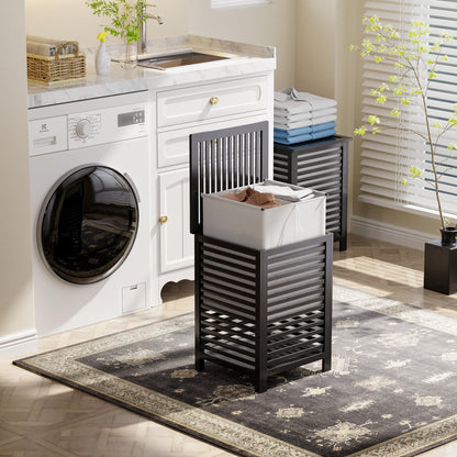 SMIBUY Grosser Bambus-Wäschekorb mit Deckel - Schwarz