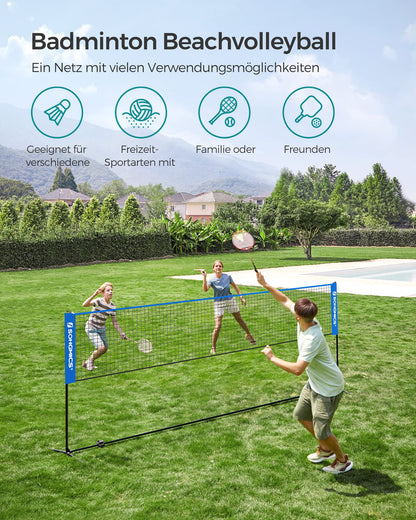 SONGMICS Badmintonnetz SYQ400, 4 m, höhenverstellbar, tragbar, blau