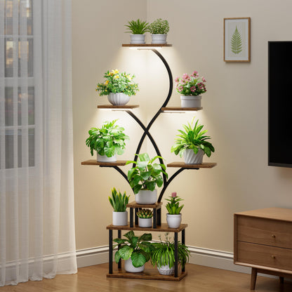 BACEKOLL Pflanzenregal mit Wachstumslicht – 8 Ebenen, 158cm, Schwarz