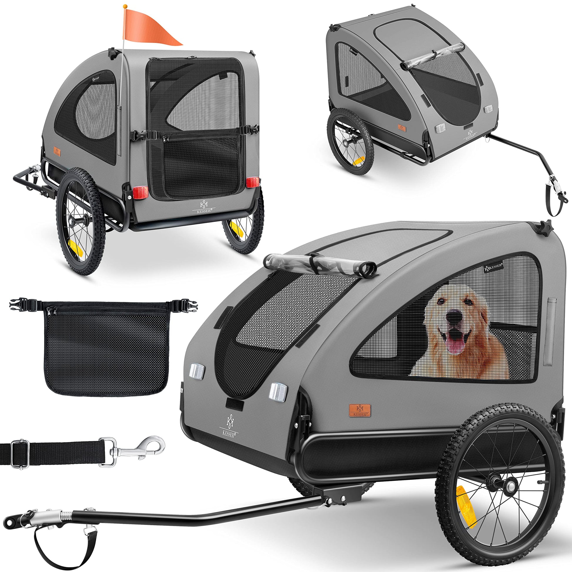 KESSER® Boxer 2-in-1 Fahrradanhänger Buggy, Grau, gross. Kombinierter Kinderfahrradanhänger und Schiebebuggy für sichere Transporte.