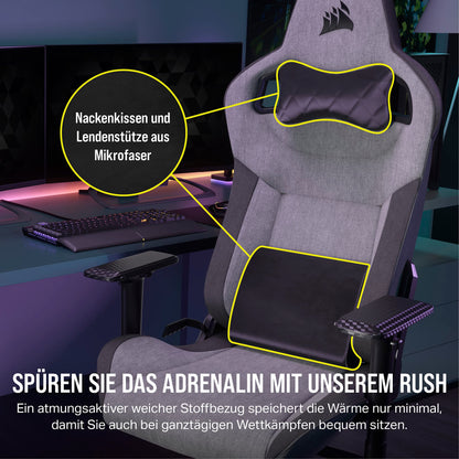 Corsair T3 RUSH Gaming Stuhl Stoffbezug Schwarz/Holzkohle