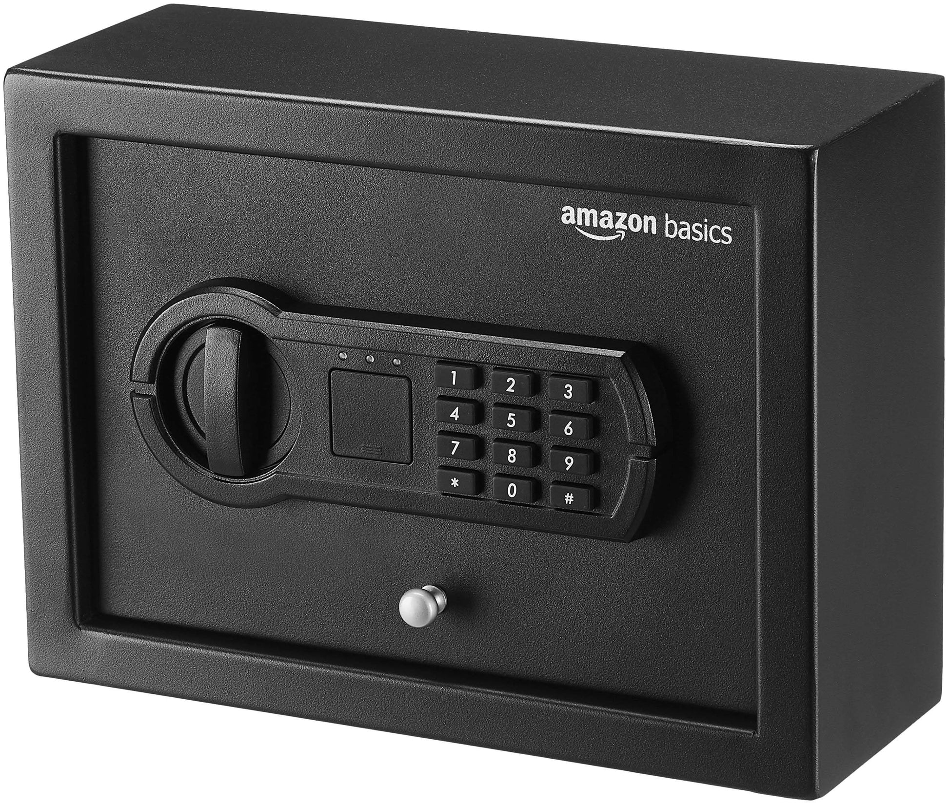 Amazon Basics Safe, klein, für Schreibtischschublade, schwarz – schlanker Tresor mit elektronischem Zahlenschloss