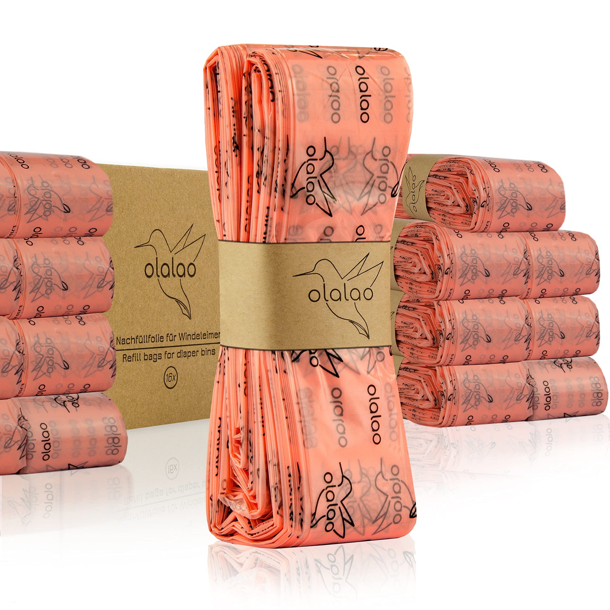 olalao Windeleimer-Nachfüllfolie – 16er-Pack Tommee Tippee. Weiße Folienrolle zur geruchsdichten, hygienischen Windelentsorgung.
