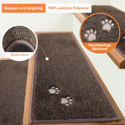 BEQHAUSE Stufenmatten rutschfest Set – 15 Stk. Braun 22x70cm