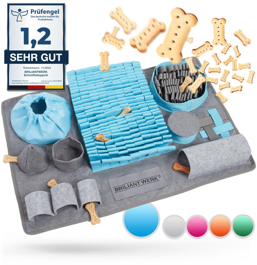 Briliantwerk Schnüffelteppich für Hunde, Intelligenzspielzeug, Blau – XXL-Suchdecke mit zehn Verstecken