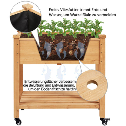 Yaheetech Hochbeet Holz mit Rollen & Ablageboden, 87 x 47 x 83,5 cm