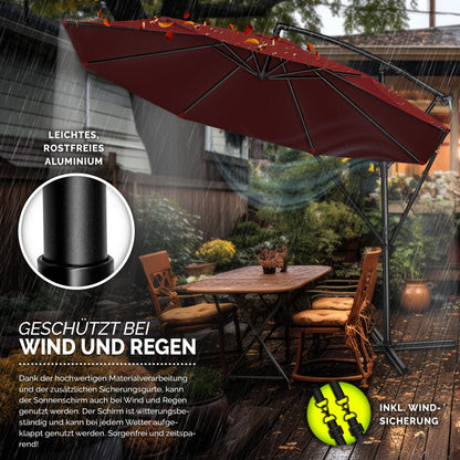 tillvex Ampelschirm Ø 300 cm, Alu-Sonnenschirm mit Kurbel, Rot