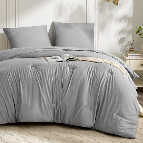 BEDSURE Bettdecke 135x200 cm mit Kissenbezug 80x80, Nebelgrau – melierte Mikrofaser-Steppdecke