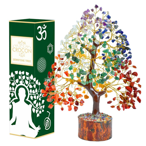 Crocon 7 Chakra Lebensbaum Kristallbaum handgefertigt 25–30 cm mit Chakra-Steinen