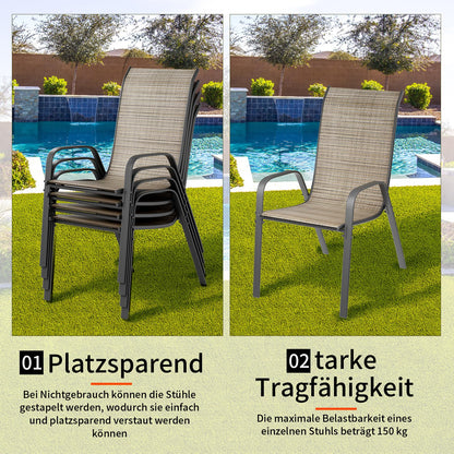 LIFERUN Gartenstuhl Hochlehner, stapelbar, 4er-Set, dunkelgrau, 150 kg