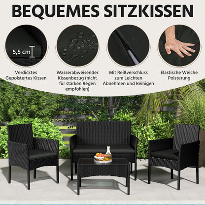 Yaheetech Gartenmöbel-Set Polyrattan 4-teilig mit Sofa & Tisch