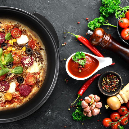 Ecolle Elektrische Pizzapfanne 42 cm, 1500 W mit Glasdeckel