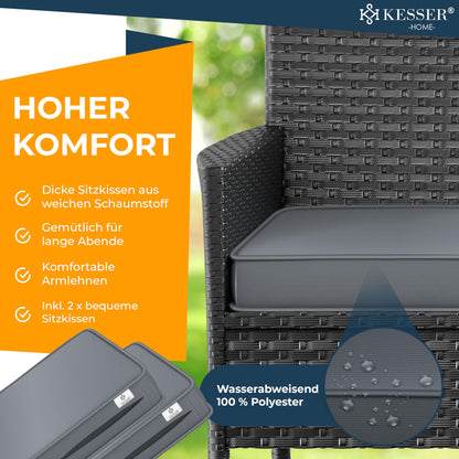 KESSER® Polyrattan Gartenbank 2-Sitzer mit Tisch – Anthrazit