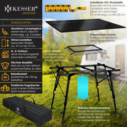 KESSER Campingtisch faltbar 120x70cm – Aluminium Schwarz