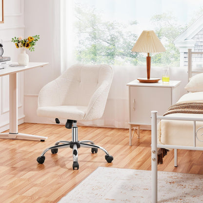 Yaheetech Homeoffice Schminkstuhl Drehstuhl Samt – Elfenbein