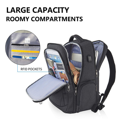 KROSER Laptop Rucksack Business 17,3 Zoll wasserabweisend Schwarz