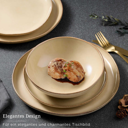 Onader 18tlg. Tafelservice Steingut Geschirrset – Khaki 6 Pers.