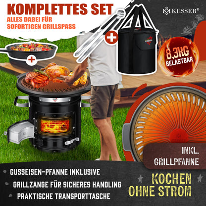 KESSER Raketenofen mit Gusseisen Grillpfanne – Camping Holzofen