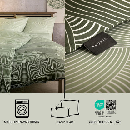 bugatti Kreise Grafisch Mako Satinbettwäsche - Grün 135x200 cm