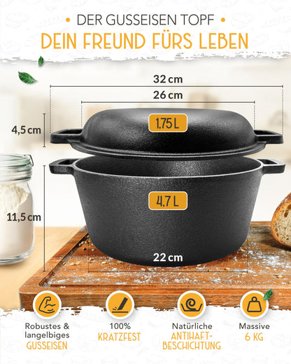 KRUSTENZAUBER Gusseisen Schmortopf Bräter Dutch Oven - 26cm