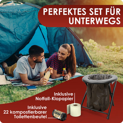 Weidebach Campingtoilette faltbar, mobile Klapptoilette mit 22 Beuteln