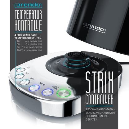 Arendo Turbo Wasserkocher Edelstahl mit Temperaturwahl 3000W