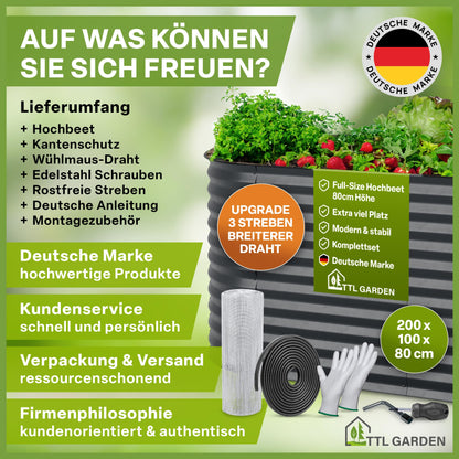 TTL GARDEN Inspire L Gartenhochbeet – 200x100x80cm Anthrazit