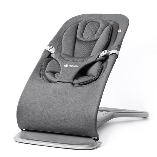 Ergobaby Evolve 3-in-1 Babywippe – Charcoal Grey, anthrazitgrau, konturiert. Adaptiert als Neugeborenenliege, Wippe und Kleinkindsitz.