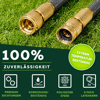 TRESKO Flexibler Gartenschlauch 30 m mit Messing-Verschraubungen