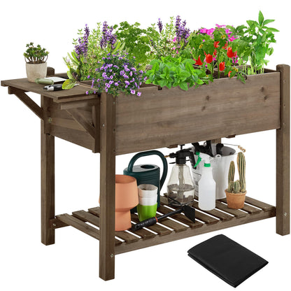 Yaheetech Hochbeet aus Tannenholz mit 8 Fächern, 123,5 x 54 x 80 cm, klappbare Tischplatte, für Gemüse und Kräuter