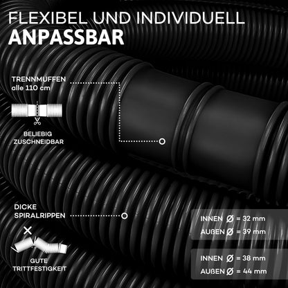 tillvex Poolschlauch Solarschlauch mit Muffen, 20 m, Ø 38 mm, schwarz
