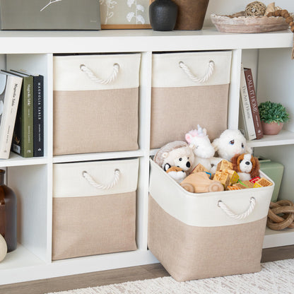 OrganiHaus Aufbewahrungsbox Stoff 4er-Set, 33x33x33 cm, Beige/Weiss