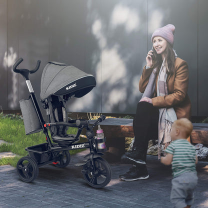 KIDIZ® 6in1 Kinderdreirad lenkbar mit Schubstange klappbar Grau