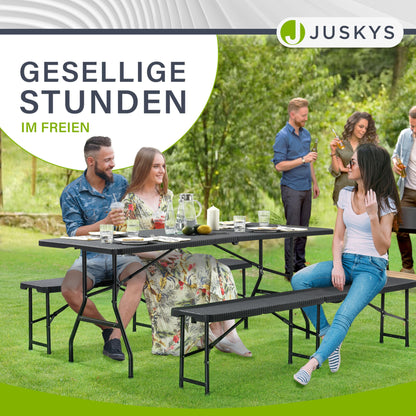Juskys Bierzeltgarnitur Amberg Set 3-teilig klappbar Rattan-Optik