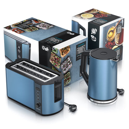 Arendo Wasserkocher und Toaster Set Edelstahl Blau