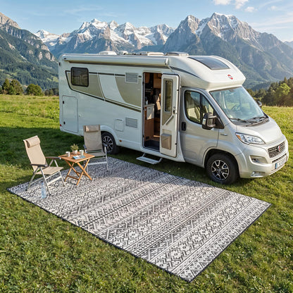 EVOCAMP Outdoor Teppich 250 x 400 cm, wetterfester Kunststoffteppich – beidseitig bedruckt, mit Tragetasche
