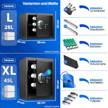 KESSER® Elektr. Tresor Fingerabdruck & Schlüssel XL Schwarz