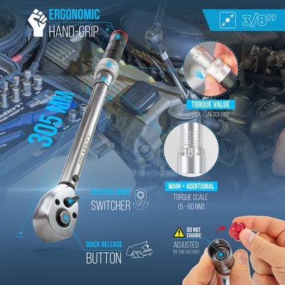 HASKYY Drehmomentschlüssel Set – 3/8" 5-60Nm für Motorräder